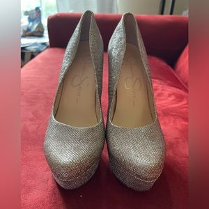 Gold Platform Heel Pumps with 5-6 inch heel